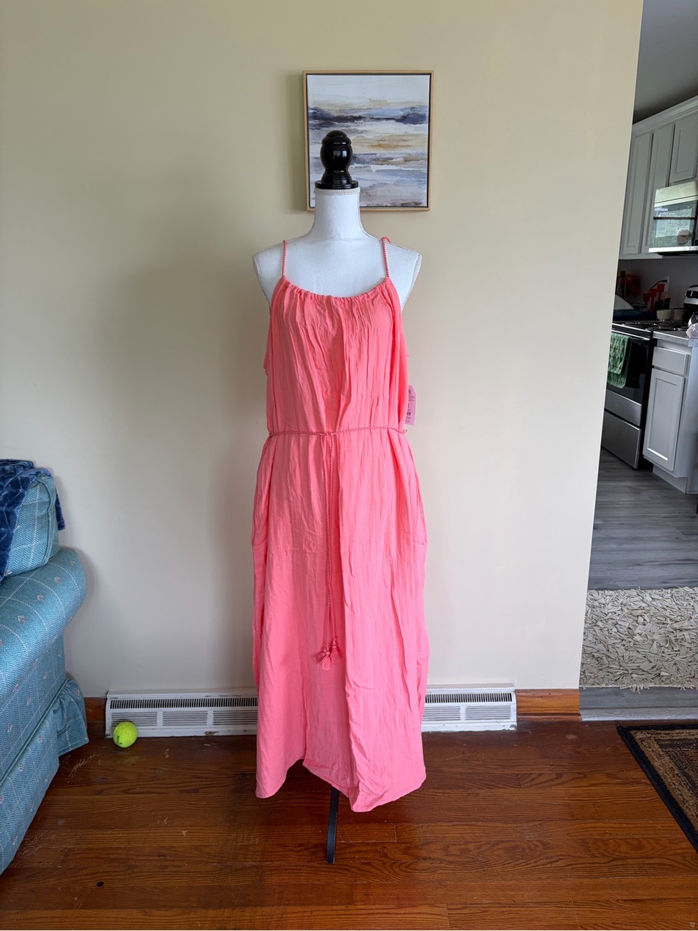 New XXL Tie Shoulder Coral Maxi Dress